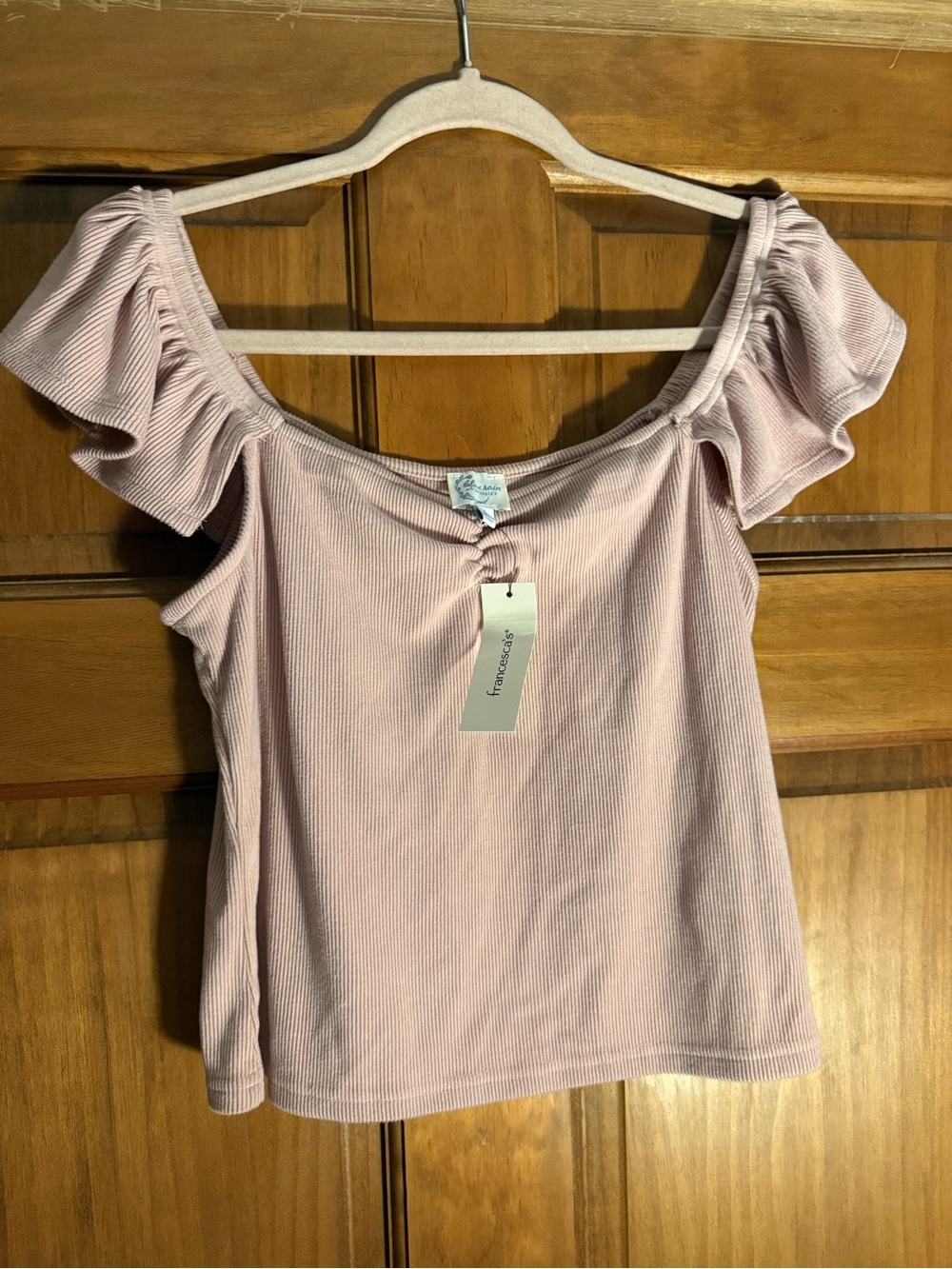 Francesca's Collections Blush Pink Ruffle Sleeve Crop Top